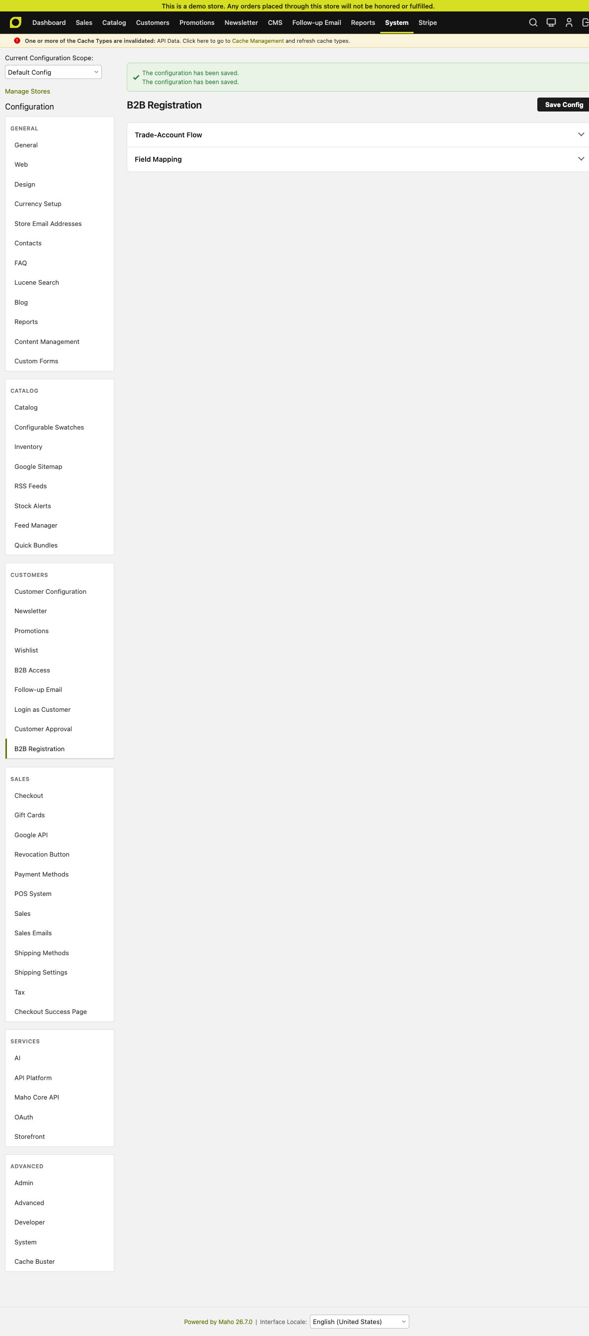 B2B Registration — Trade-Account Flow config