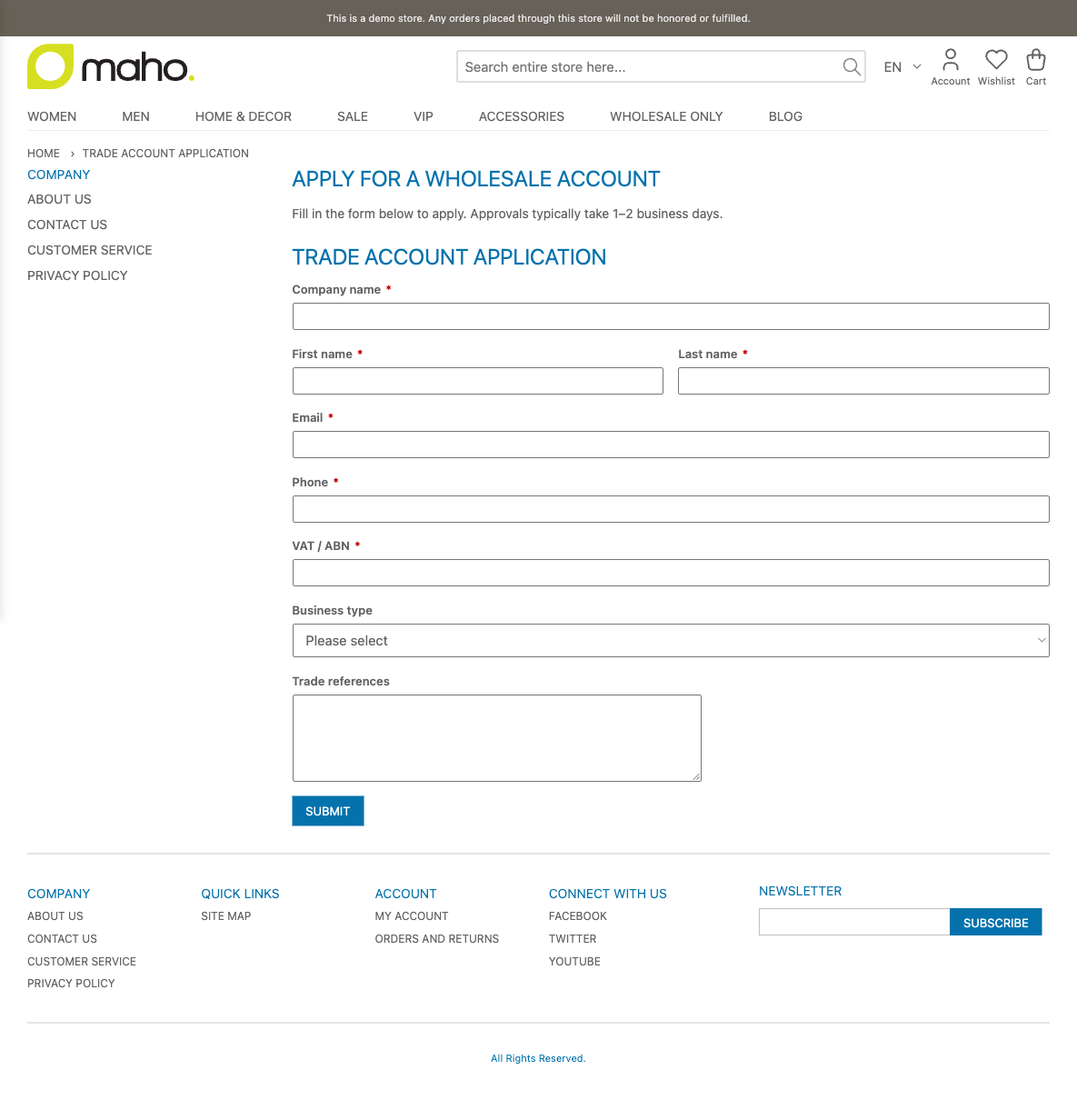 Frontend — Trade Application form